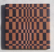 Self healing wooden cheese board in geometric pattern Purple Heart and Hard Maple wood Beautifully handcrafted wooden cheese board Bathed in mineral oil and finished with Beeswax Four rubber feet to help protect countertop Food Safe 5" long x 5" wide x 3/4" high