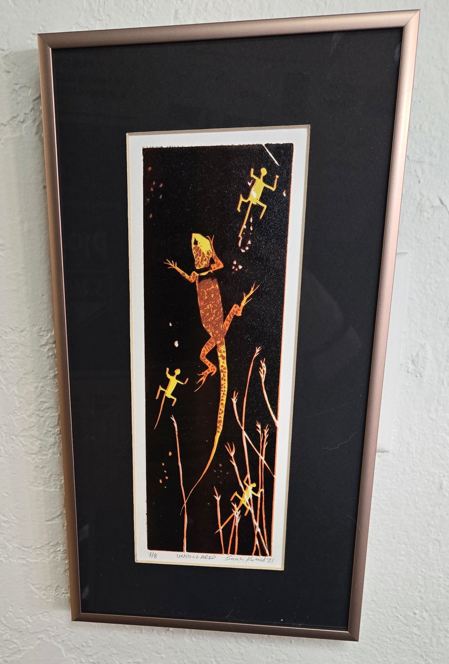 Framed Linocut Print- "Uncollared" - Lizard