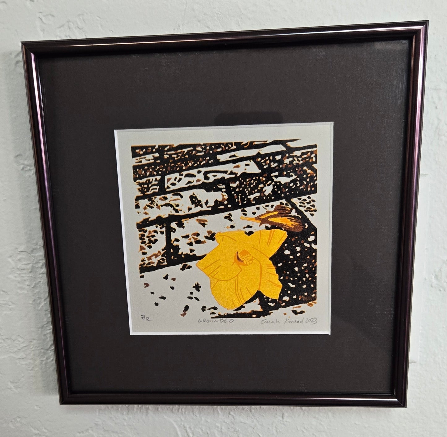Framed Linocut Print- "Grounded" Flower