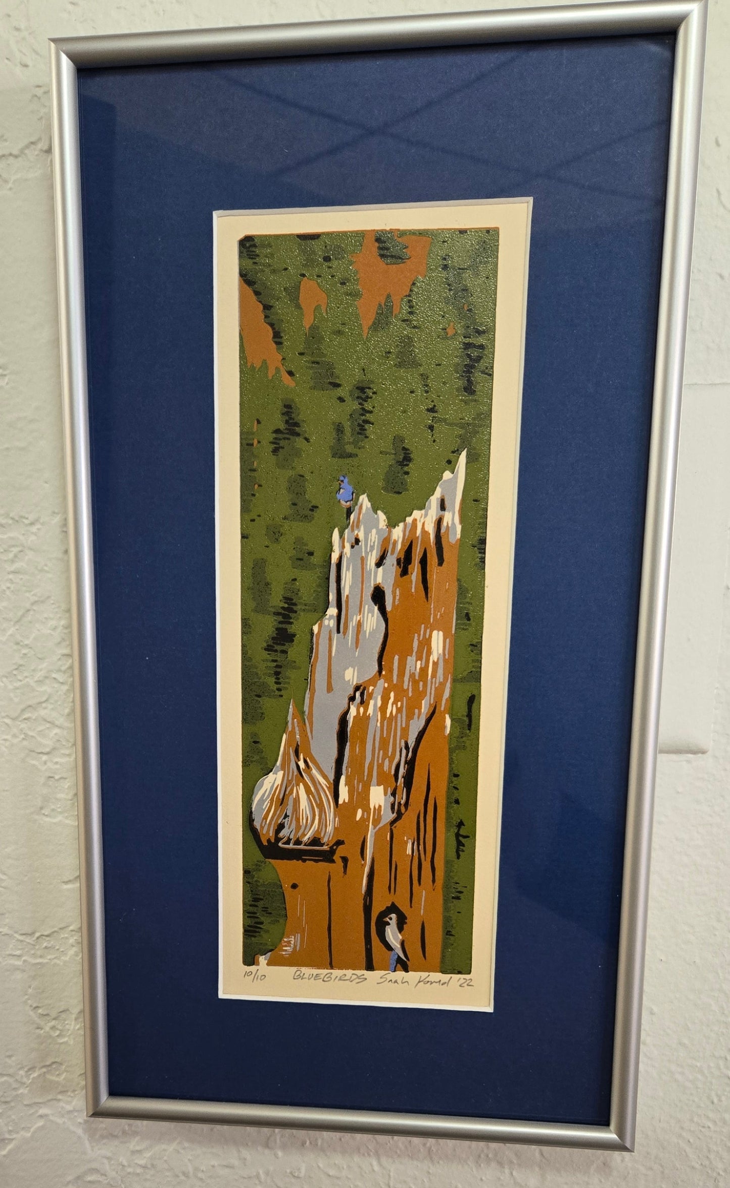 Framed Linocut Print- "Bluebirds"