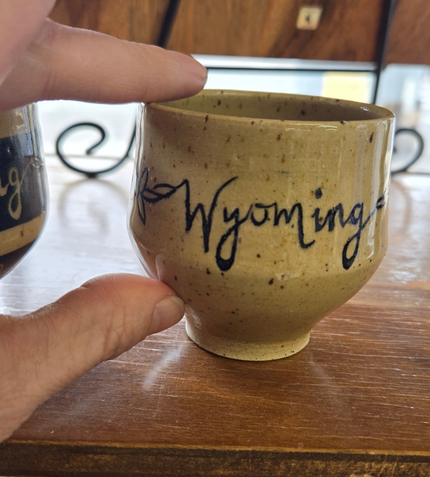 Pottery Espresso Glass- Blue with "Wyoming"