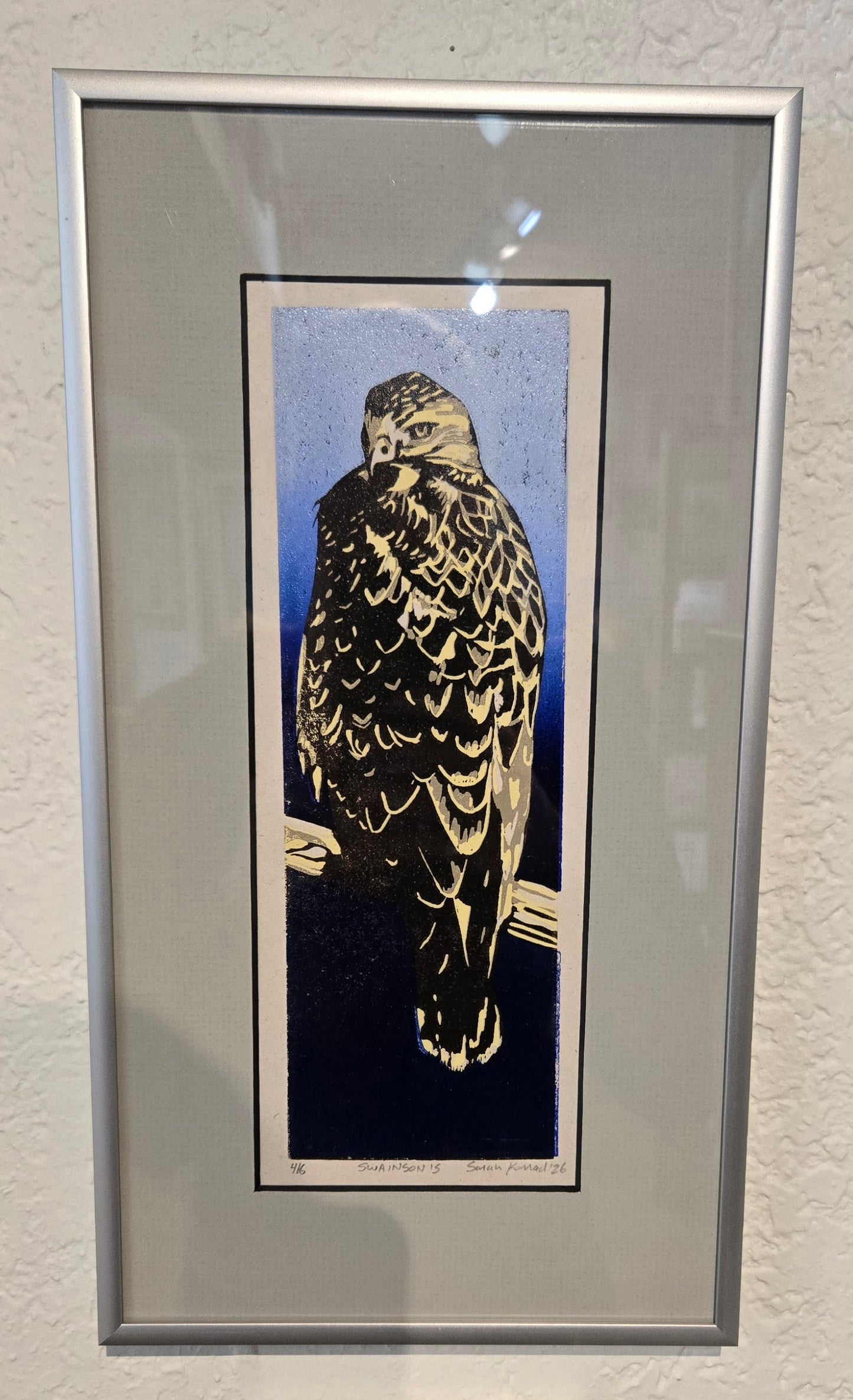 Framed Linocut Print- "Swainson's" Hawk