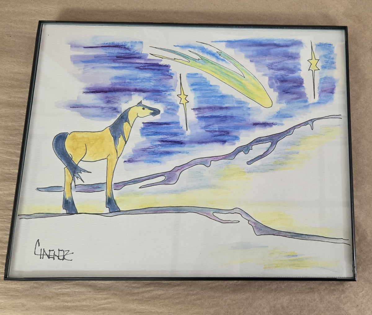 Original Watercolor and Ink- " Mustang and Comet "