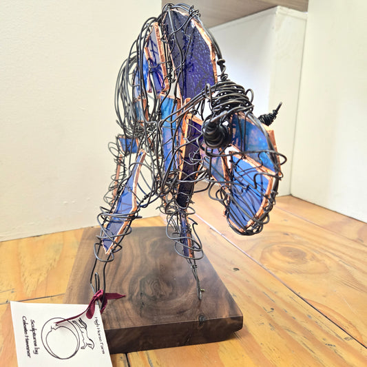 Wire Sculpture with Glass -Bison- "Little Blue Buff"