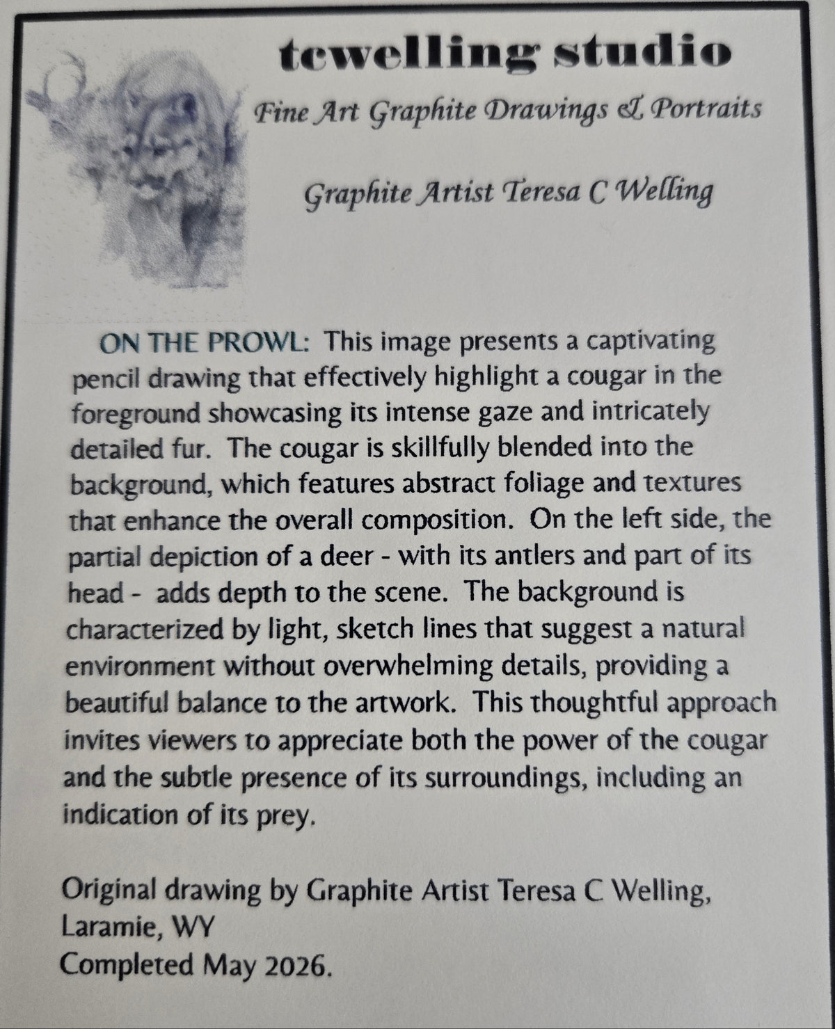 Graphite Pencil Print- "On the Prowl"