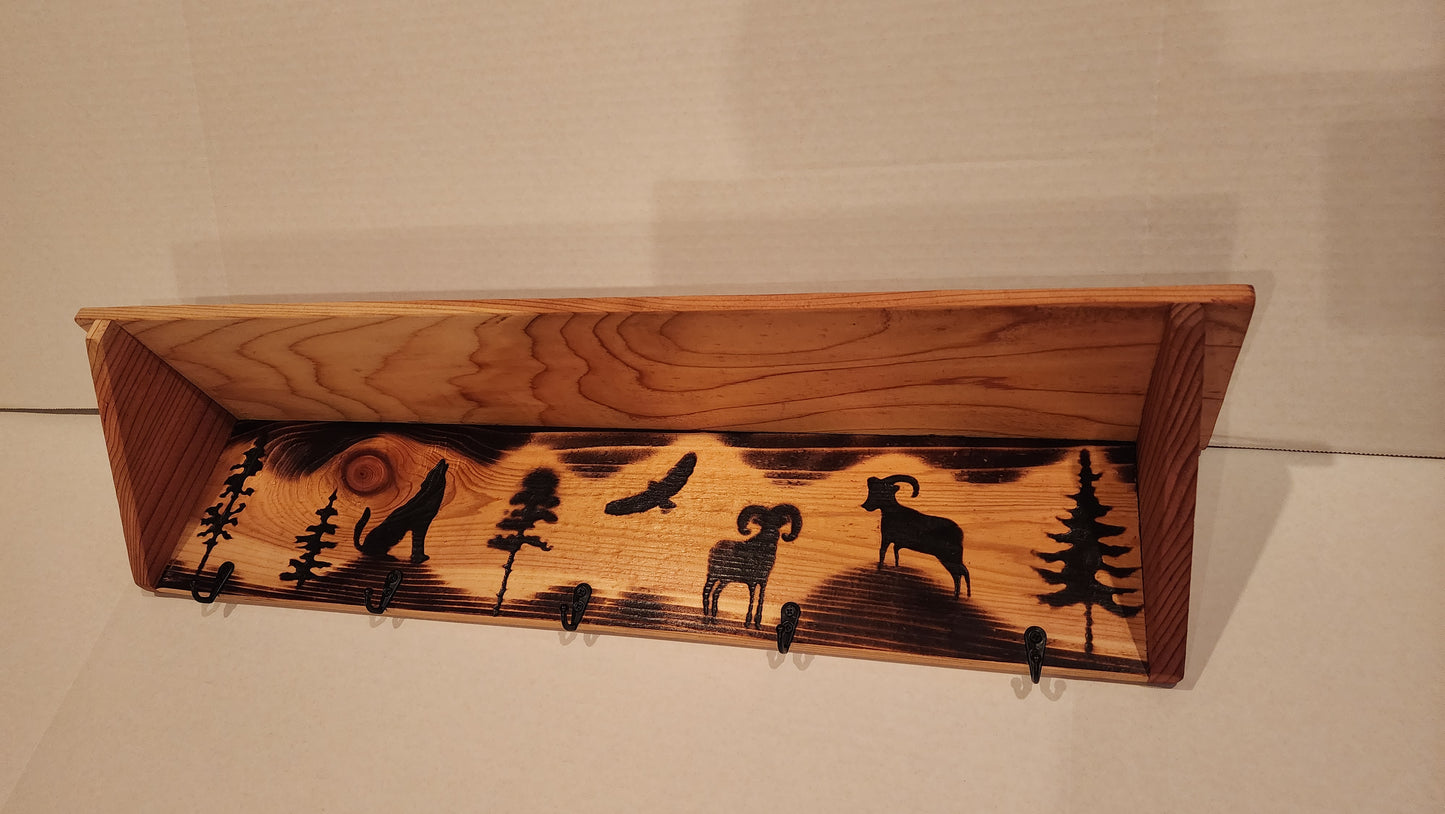 Coat Rack and Shelf - Bighorn Mountain Scene