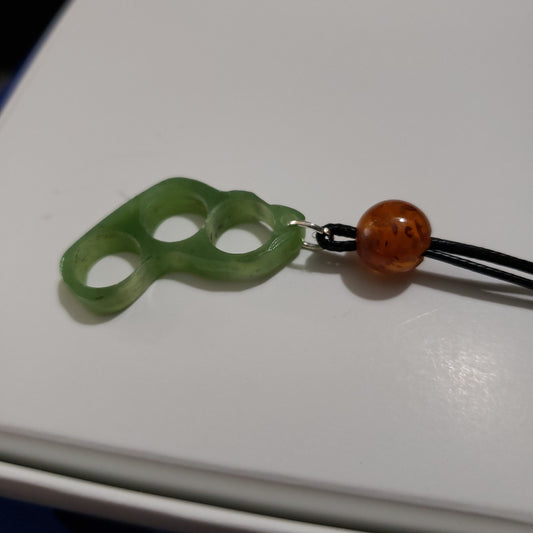 Wyoming Apple Green Bee Hive Pendant Hand Carved with Amber  Bead