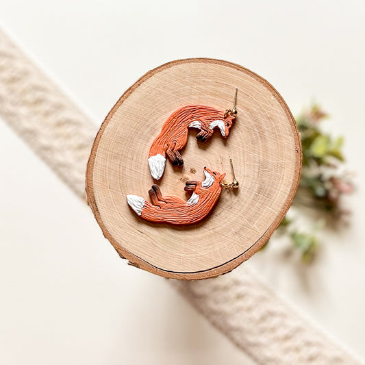 " Large Fox " Polymer Clay Stud Earrings