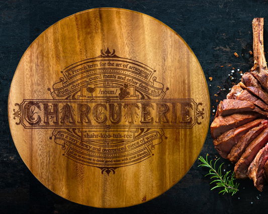 " CHARCUTERIE " Laser Engraved Round Charcuterie Board