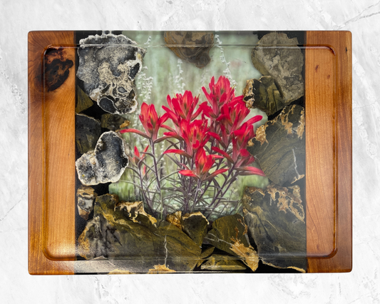 Indian Paintbrush and Fossilized Coral Serving Tray