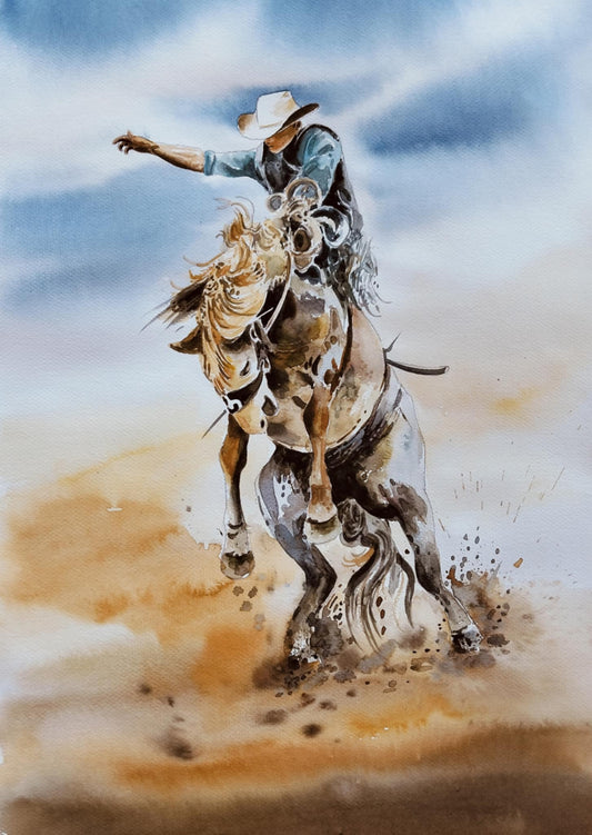 " The Jumping Horse " Original Watercolor Painting