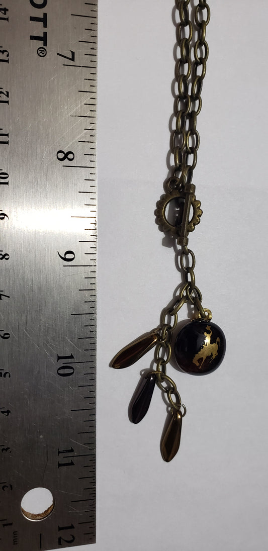 Necklace- Fused Brown Glass Pendant Lariat Style UW Cowboy