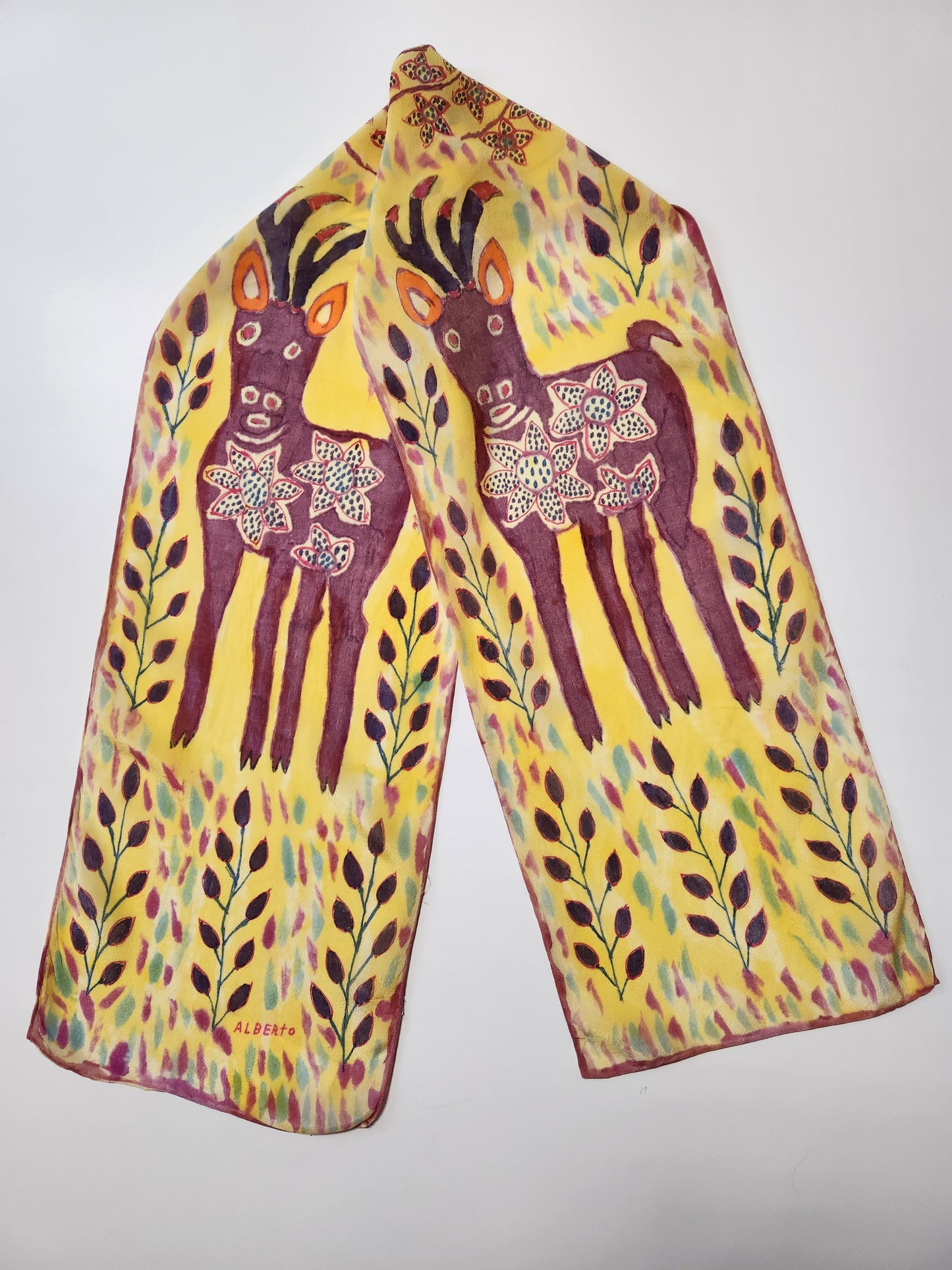 Original Fiber Art Silk Scarf Antelope