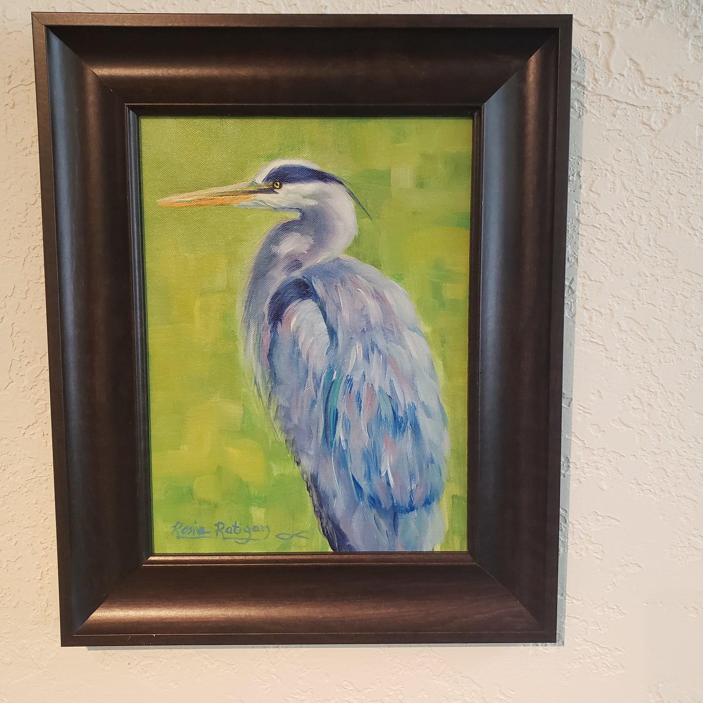 "Colorful Feathers" Great Blue Heron Original Oil Painting