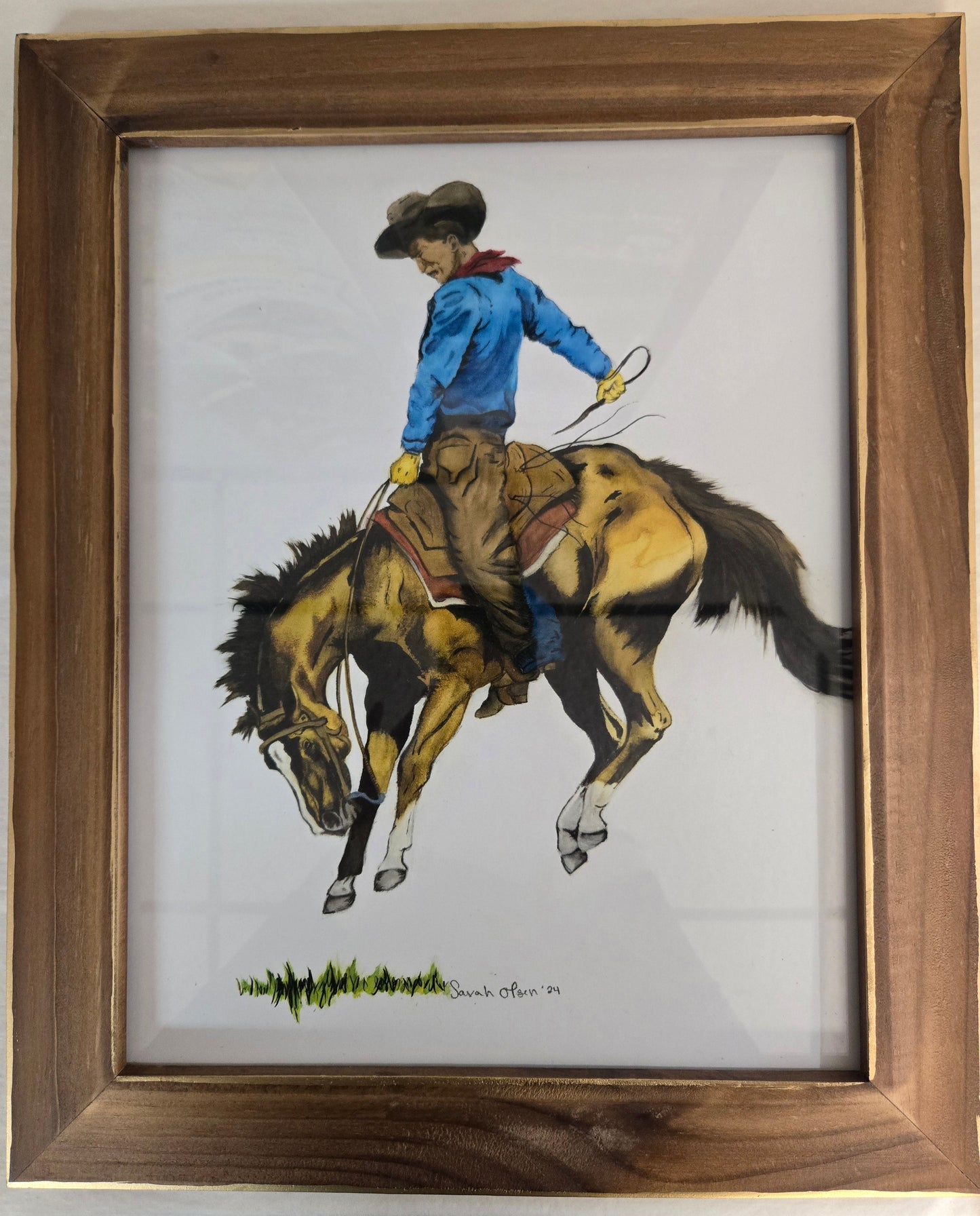 " Buckin' Around " Bronc Rider Watercolor Art