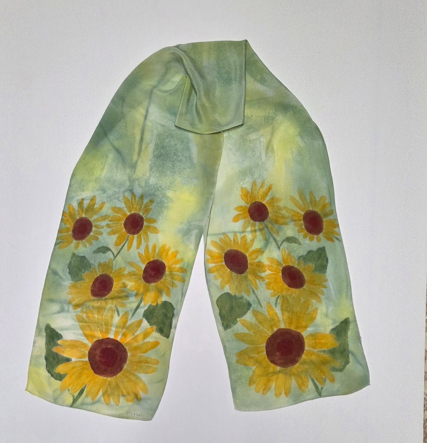 Silk Scarf - Sunflower - Green