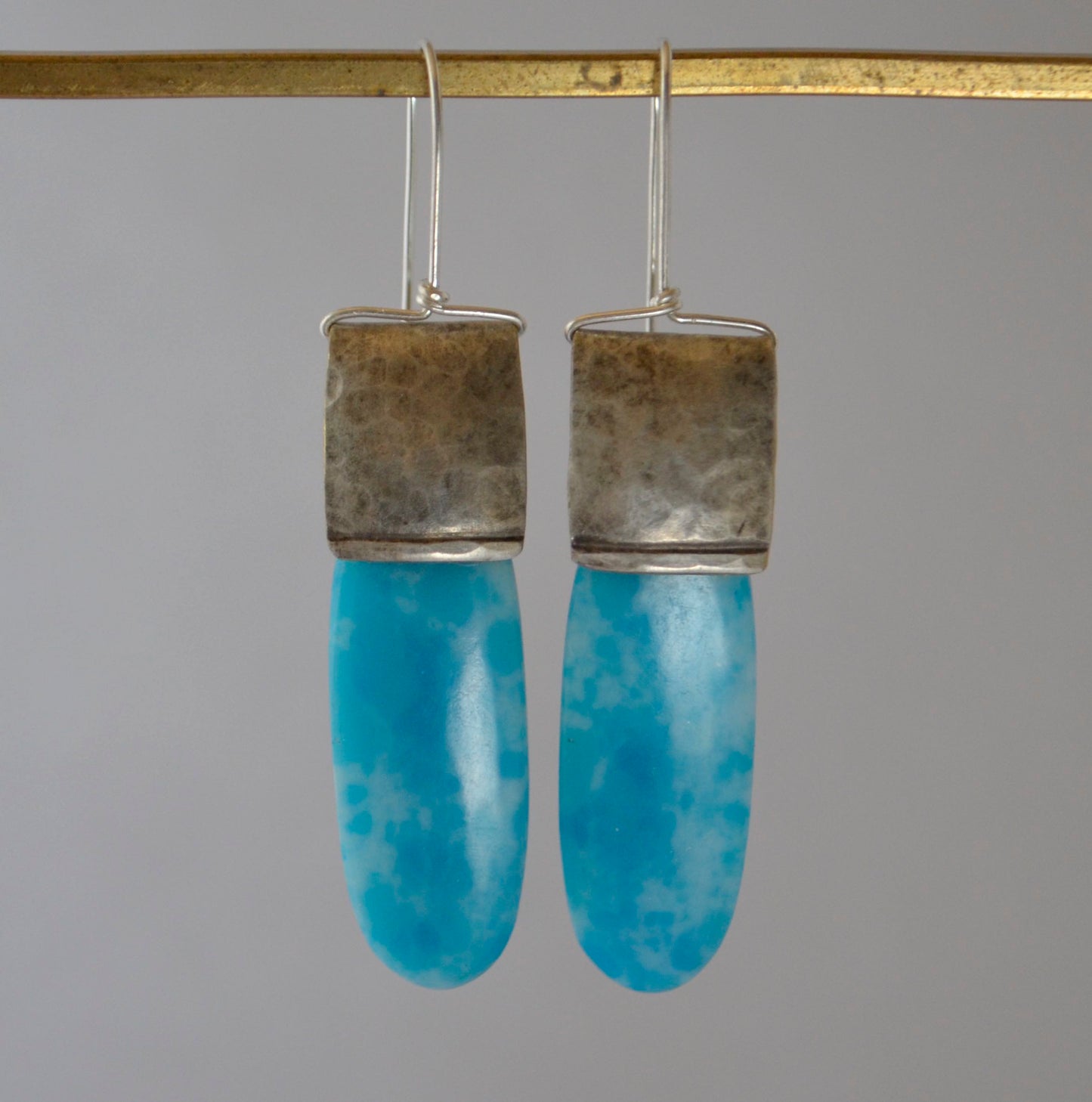 Earrings -Hemimorphite Oval With Silver