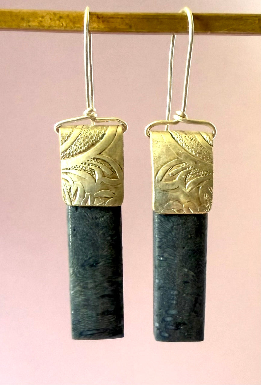 Earrings - Blue Coral Rectangles