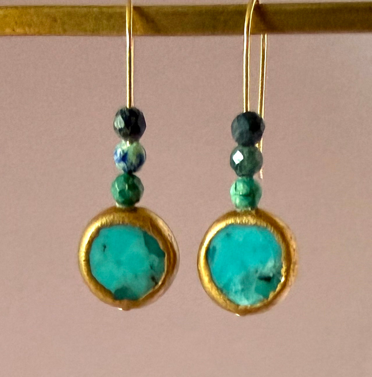 Earrings - Chinese Green Turquoise With Chrysocolla Beads