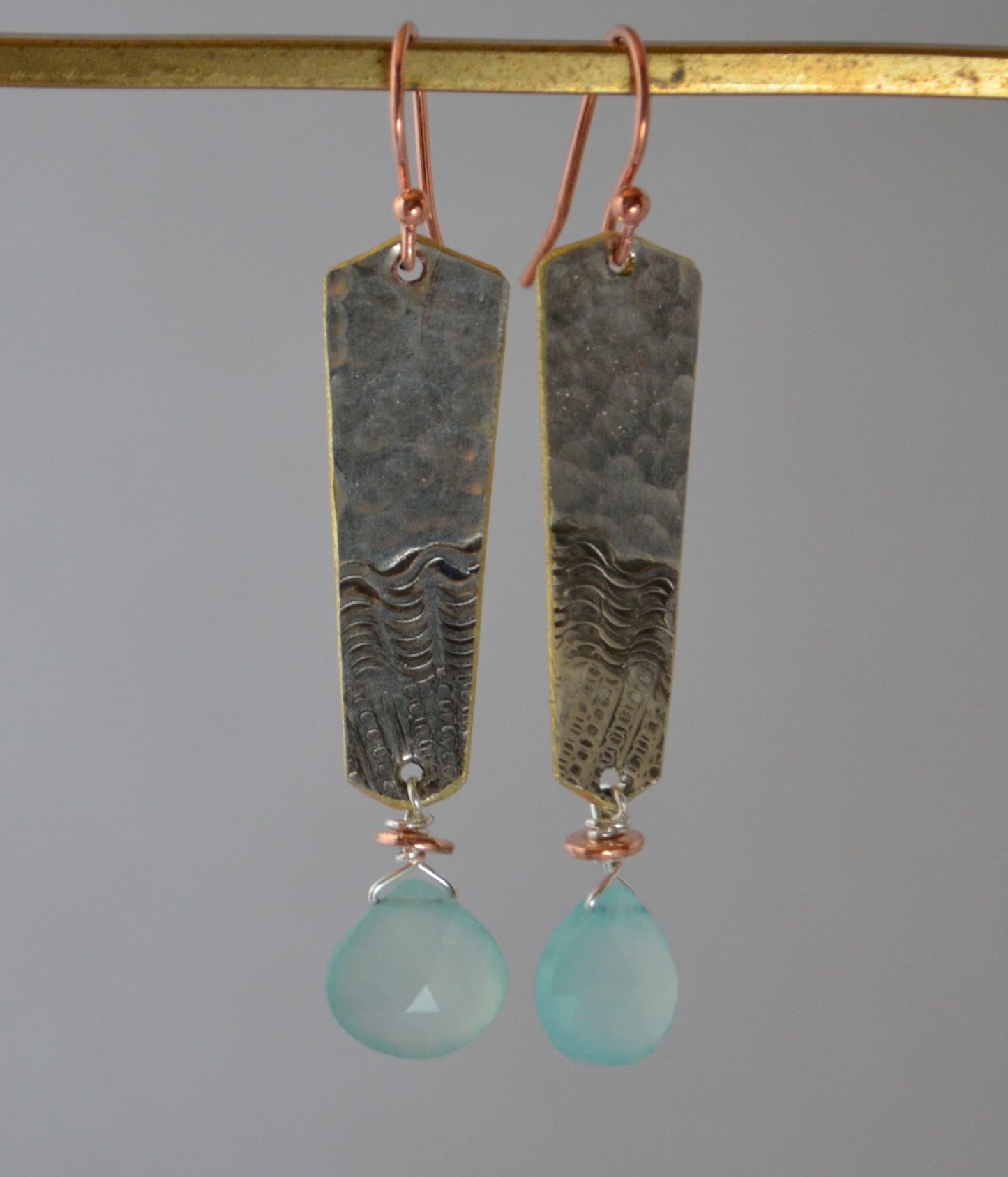 Earrings - Chalcedony With Embossed Silver
