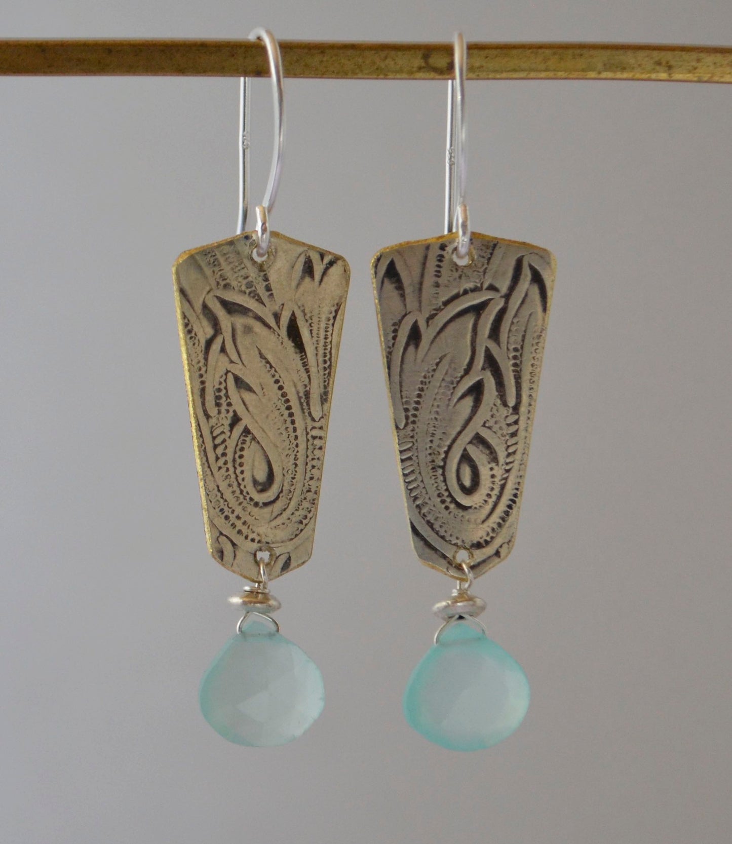 Earrings - Chalcedony With Embossed Silver