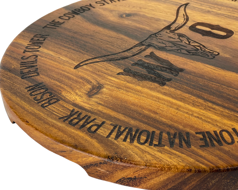 " WYO Steer Head " Laser Engraved Round Charcuterie Board