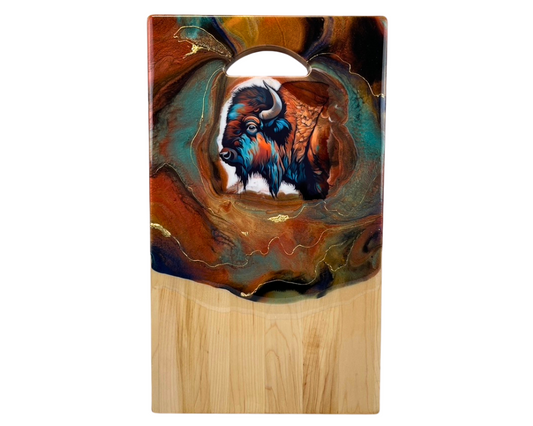 " Painted Bison " Handmade Cheese Board with 24K Gold