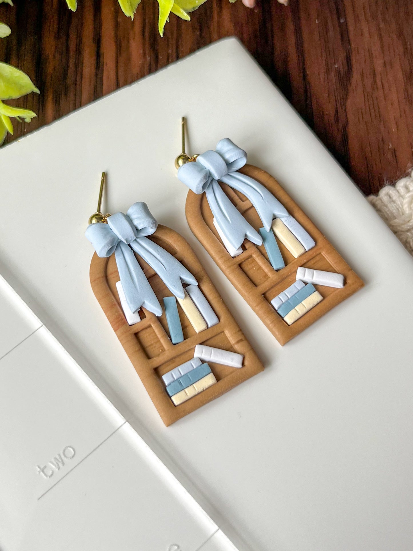 " Blue Blue Bookshelf " Polymer Clay Earrings