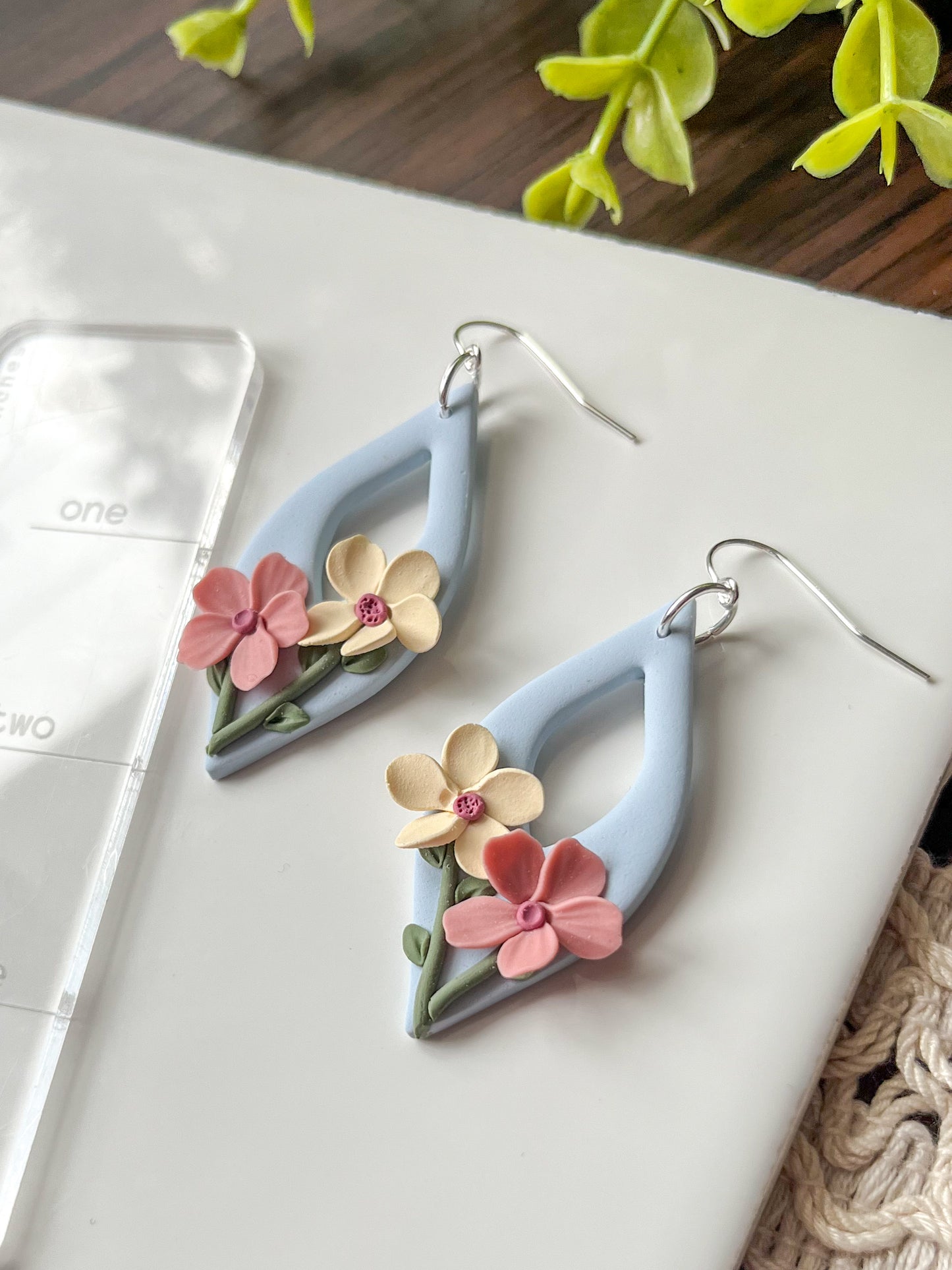 " Blue Sky with Flowers " Polymer Clay Earrings