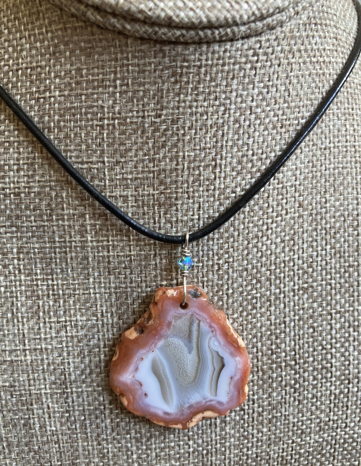 Leather Choker Necklace- Berber Agate