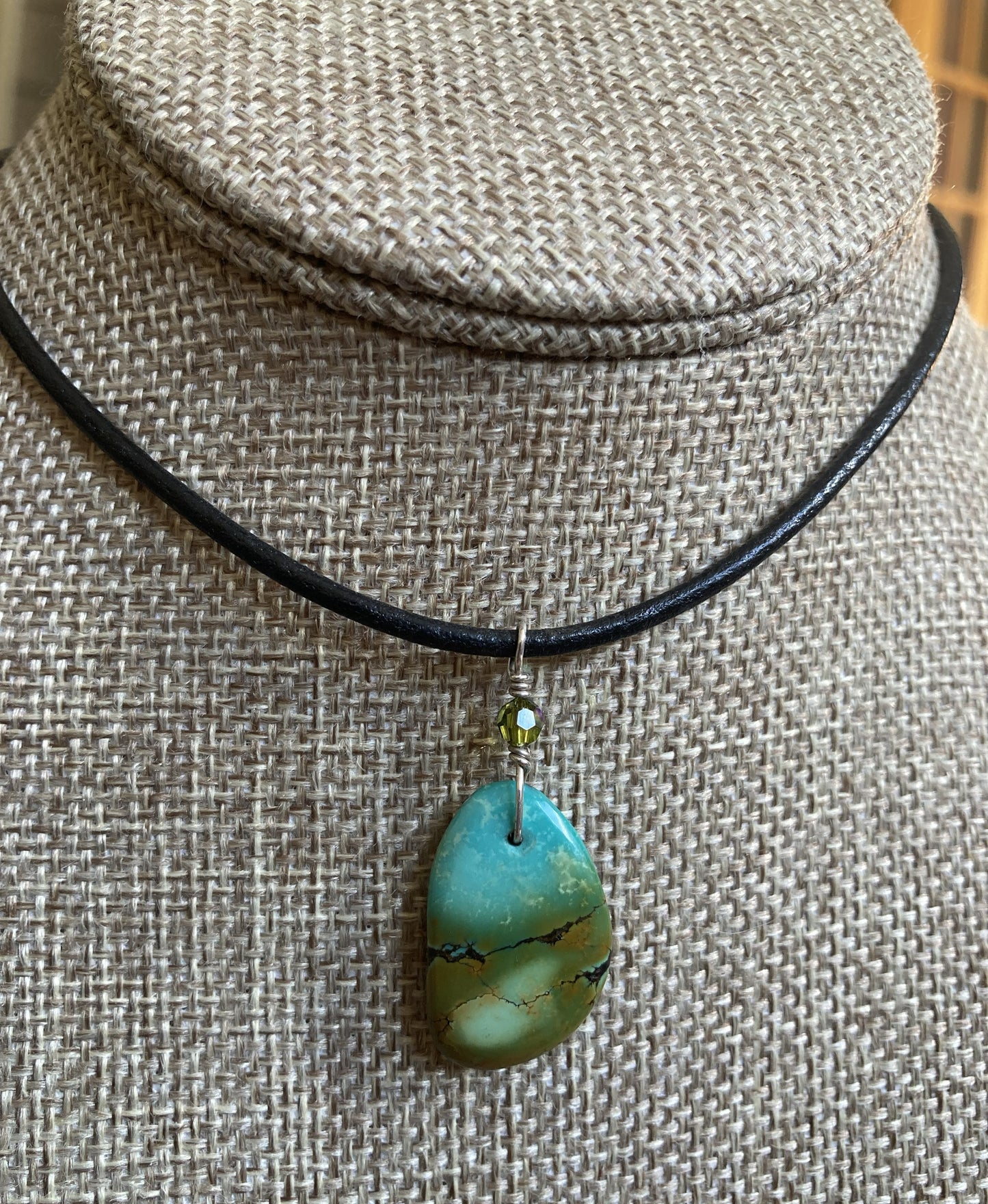 Leather Choker Necklace- Turquoise