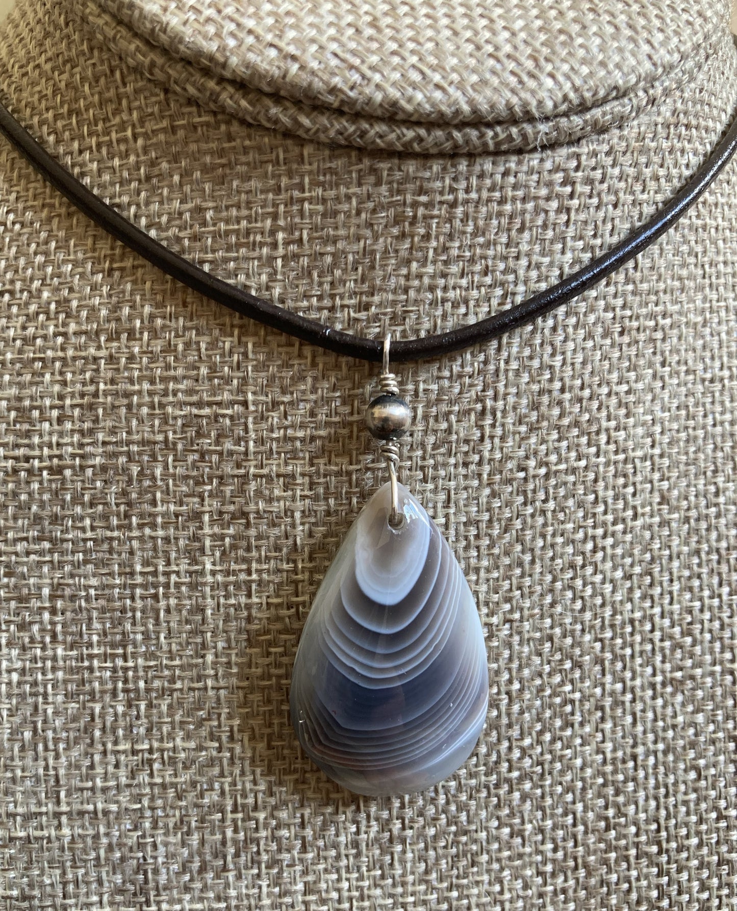 Leather Choker Necklace- Botswana Agate