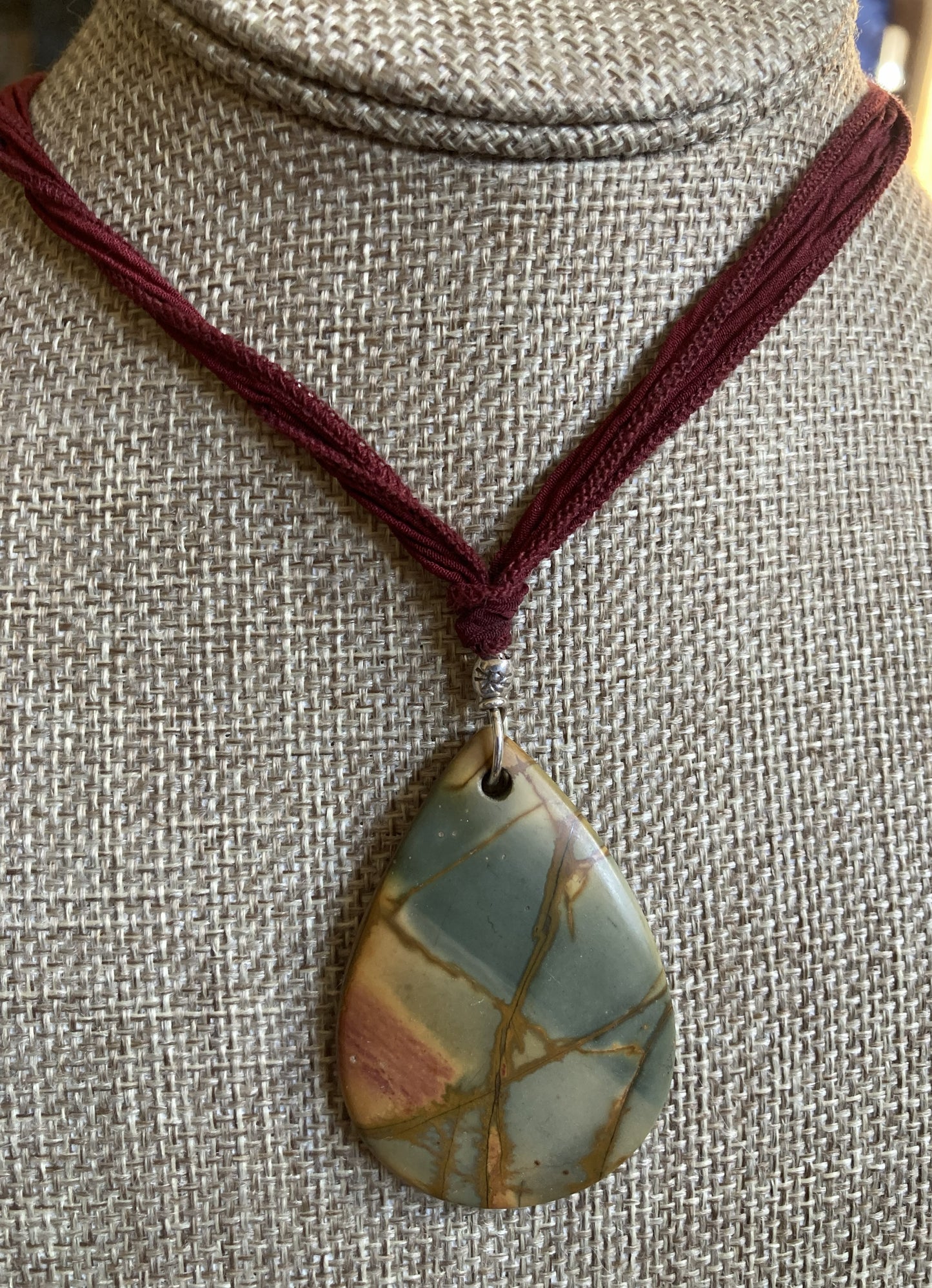 Silk Tie Necklace-Picasso Jasper