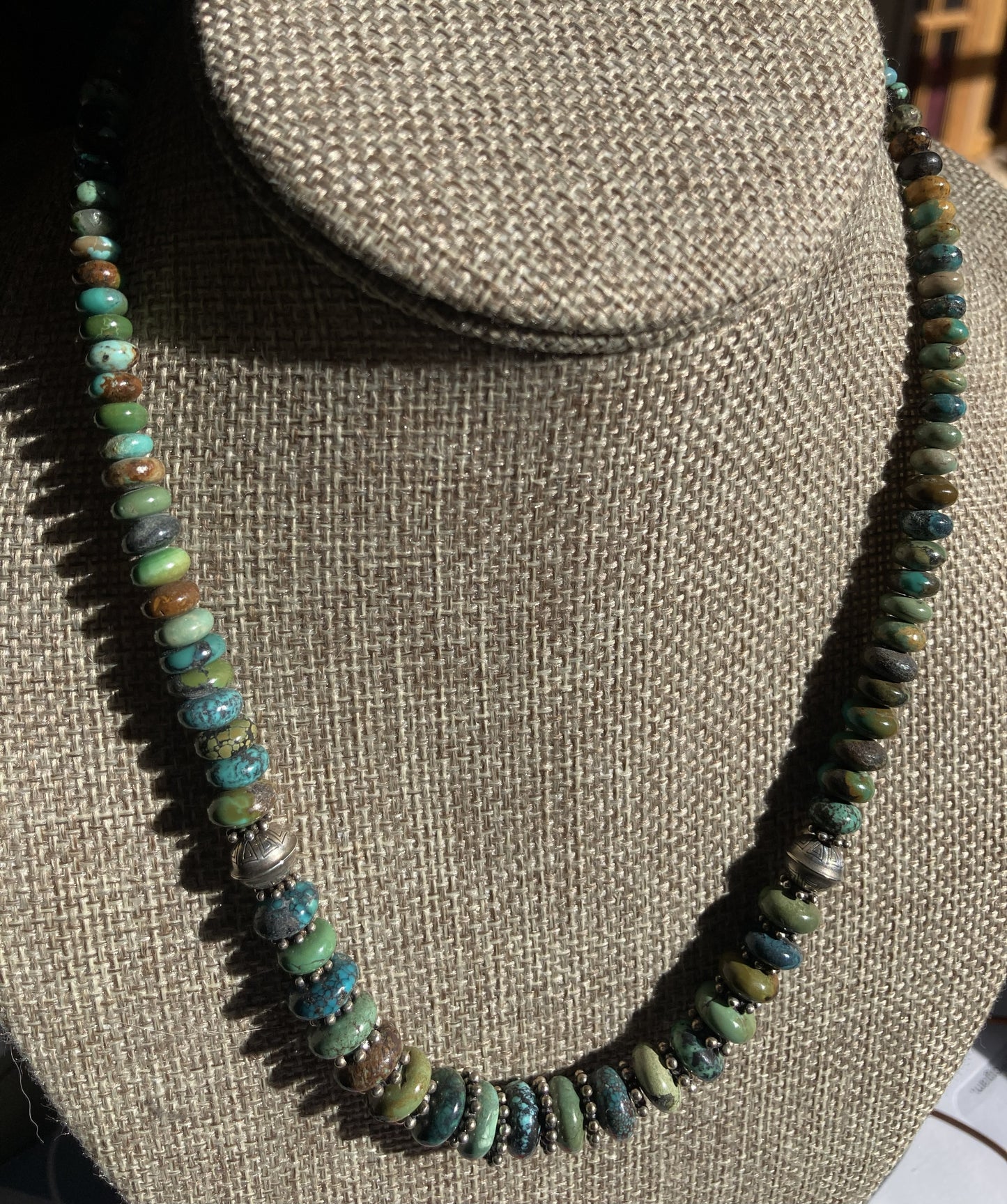 Necklace- Turquoise Rondelle and Sterling Silver