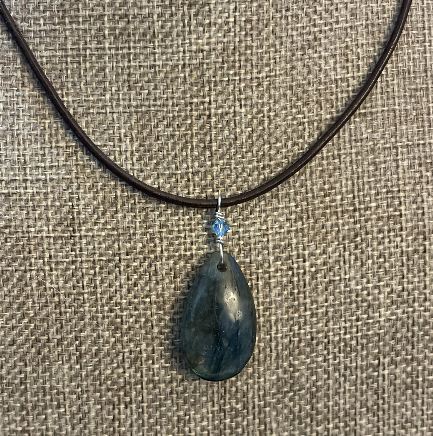 Leather Choker Necklace- Labradorite