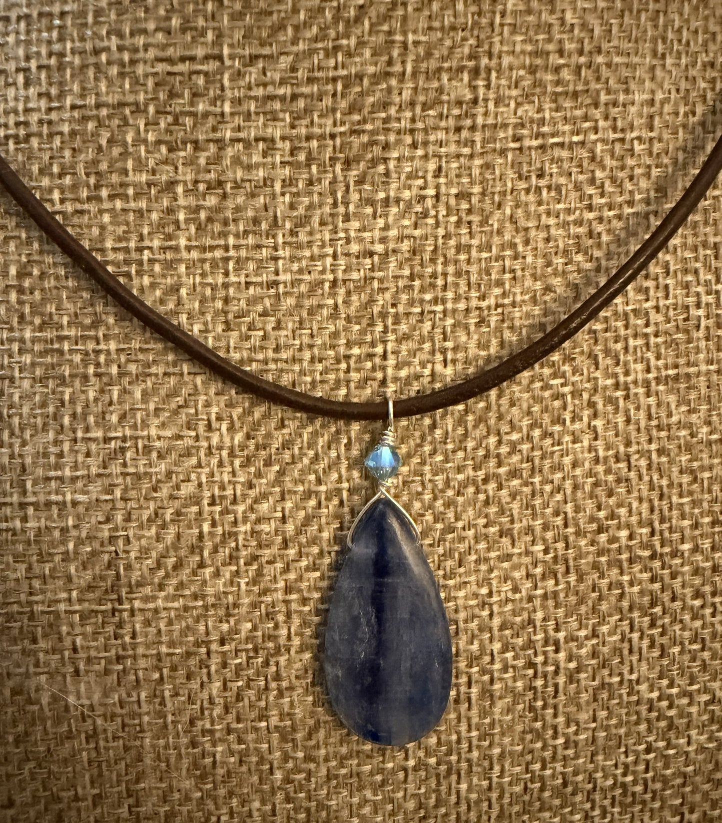 Leather Choker Necklace- Blue Kyanite