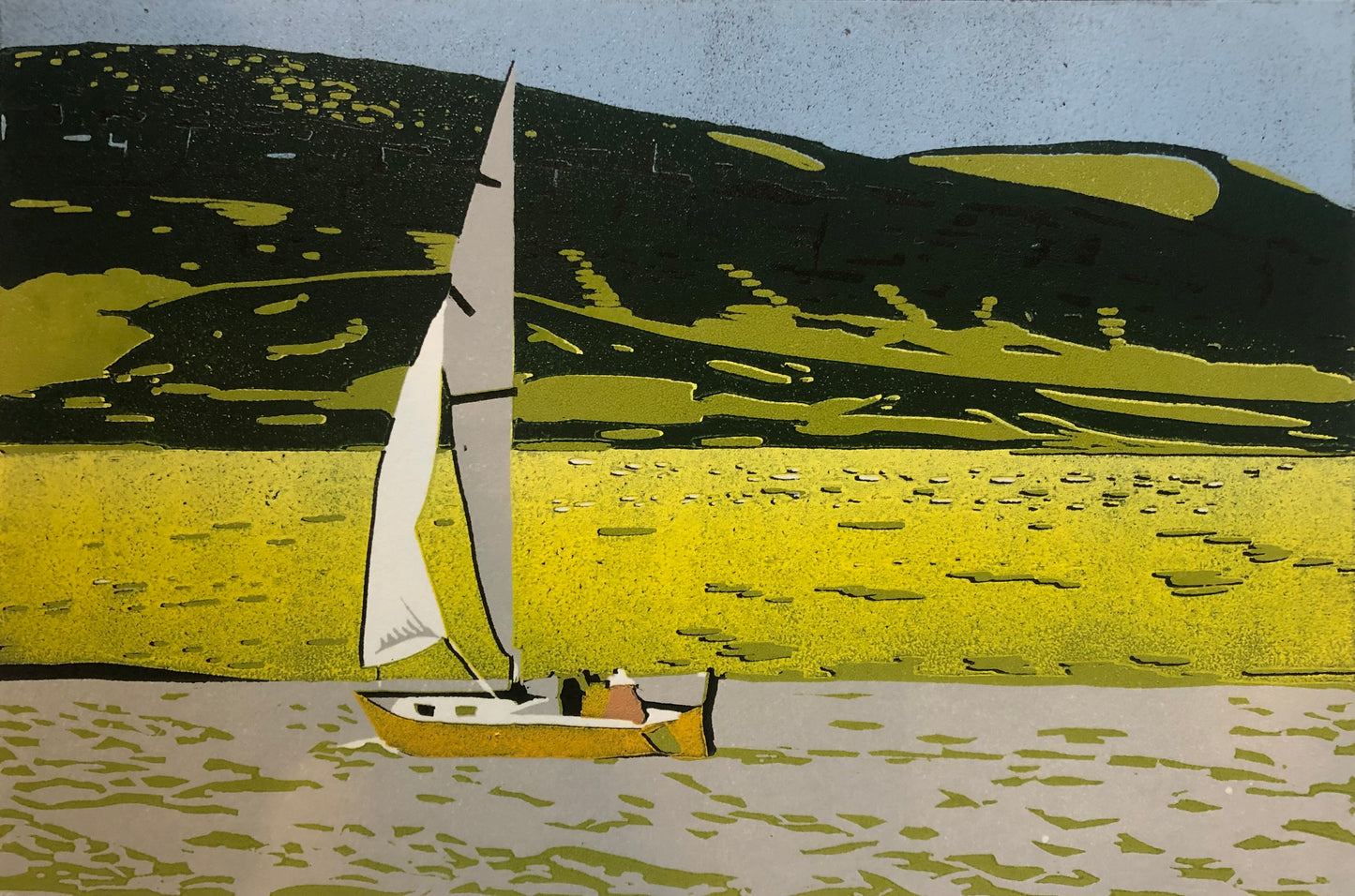 Matted Linocut Print- "High Plains Drifter" Sail Boat