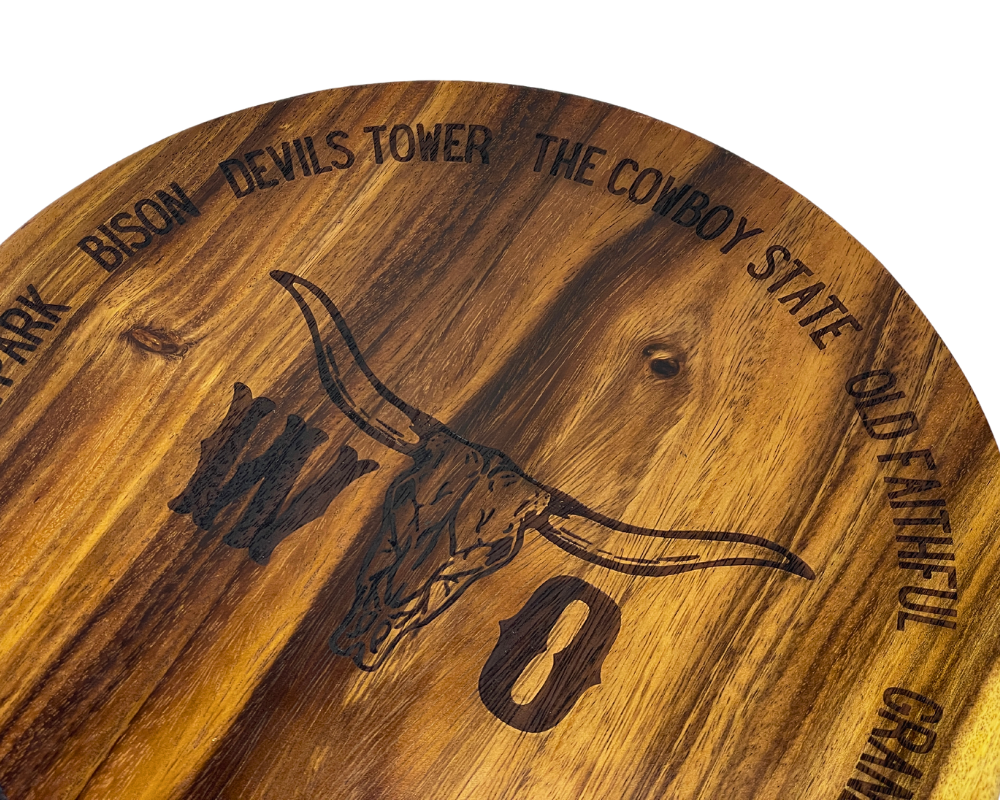 " WYO Steer Head " Laser Engraved Round Charcuterie Board