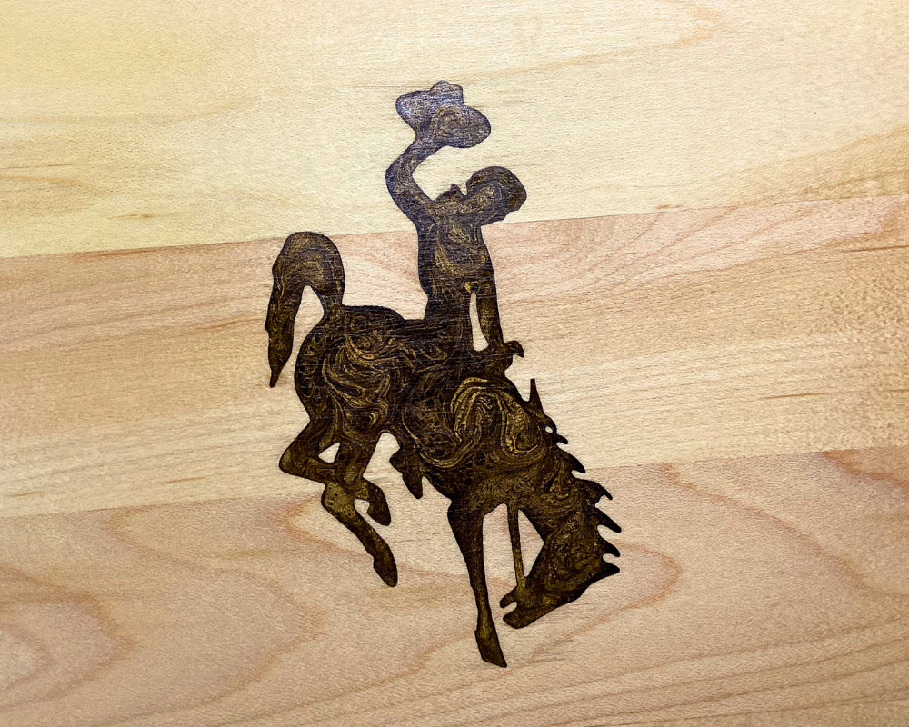 Wyoming Cowboy Shot Glass Flight Board – Maple Wood with Resin Logo