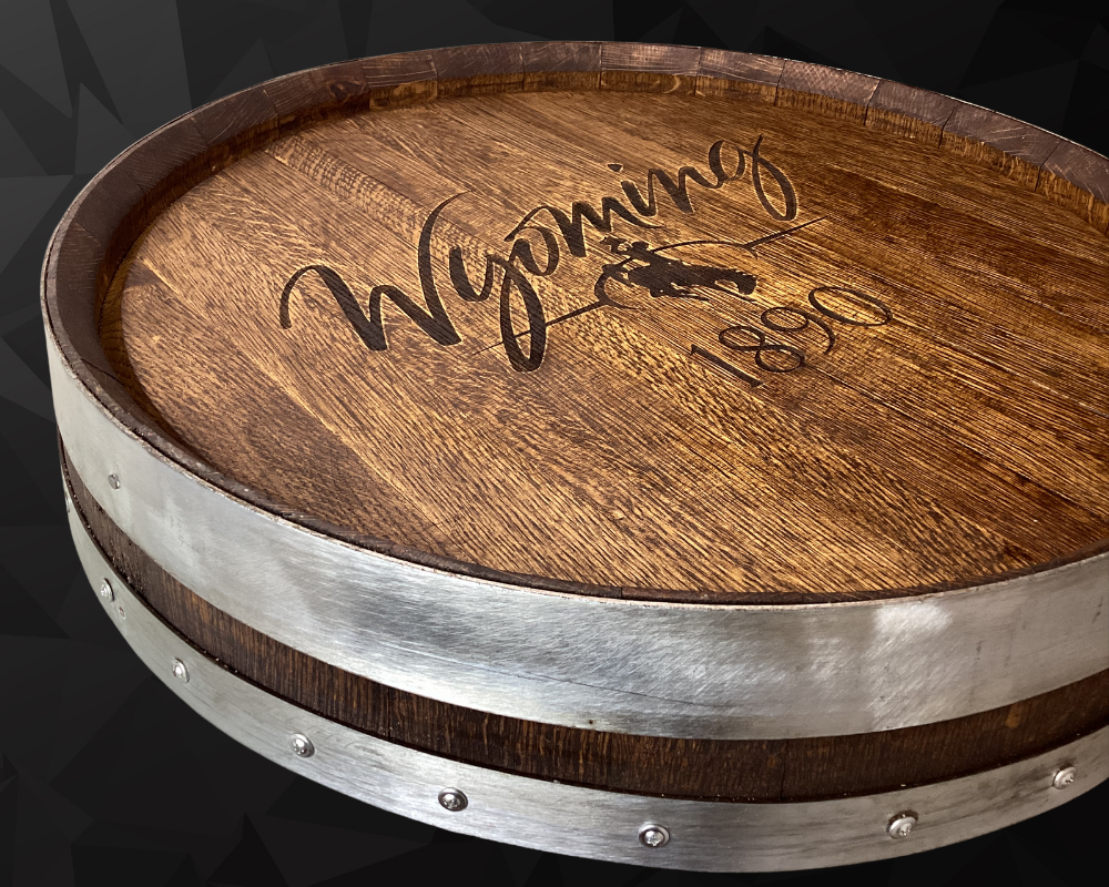 24" 1890 WYOMING COWBOY Wine Whistkey Barrel Top Lazy Susan with Double Metal Ring