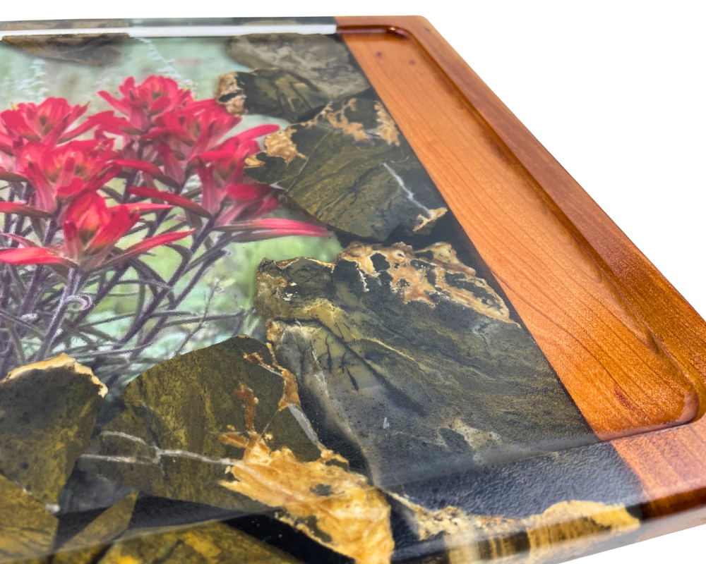 Indian Paintbrush and Fossilized Coral Serving Tray