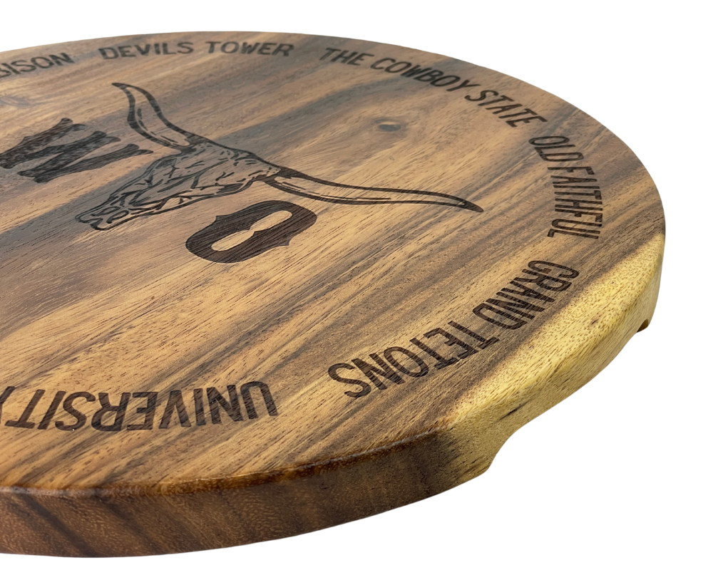 " WYO Steer Head " Laser Engraved Round Charcuterie Board