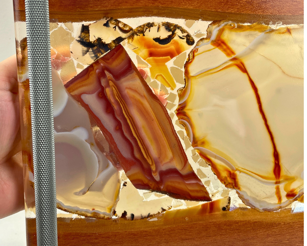 Unique Wood and Agate Resin Serving Tray with Handles