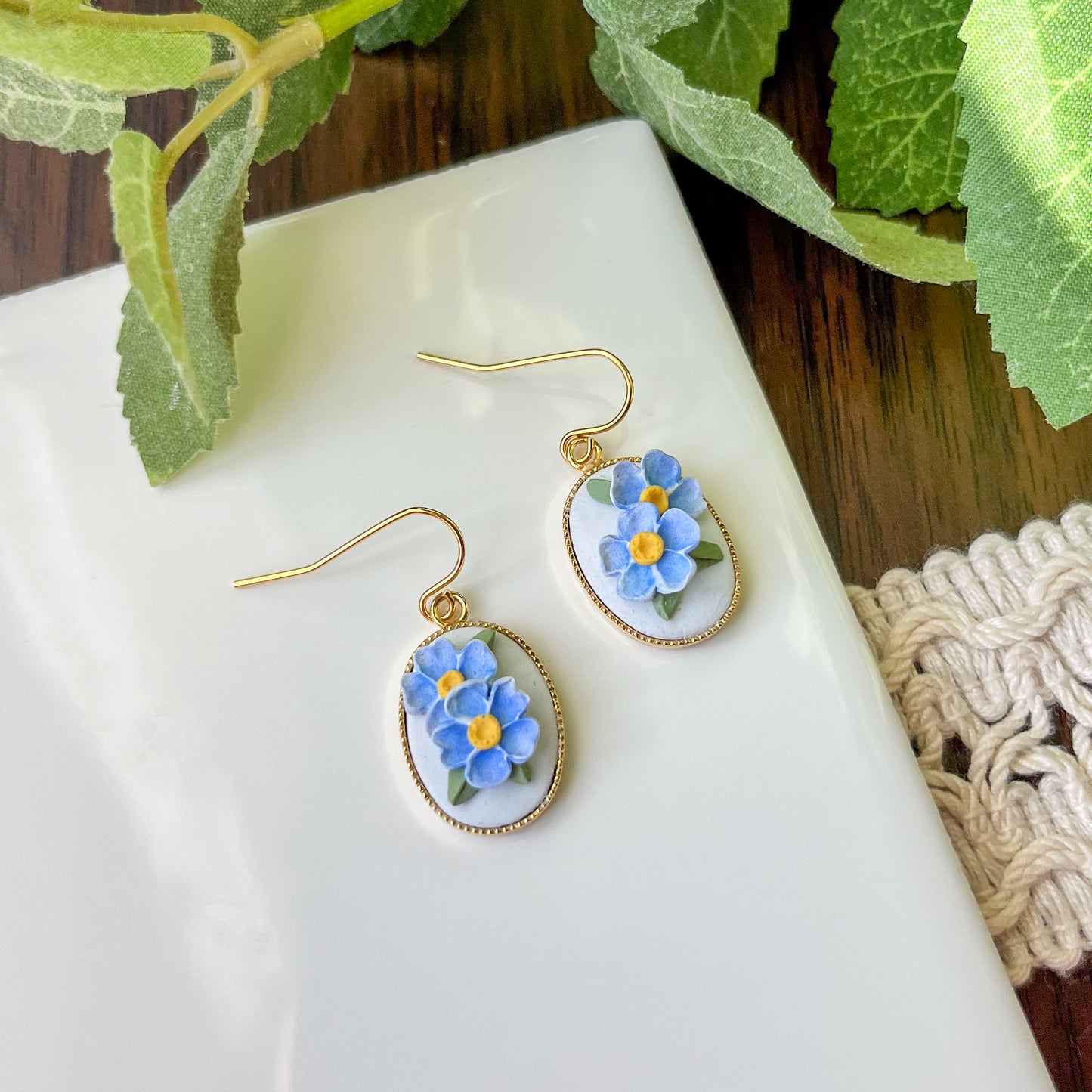 "Forget Me Not " Bezel Polymer Clay Earrings