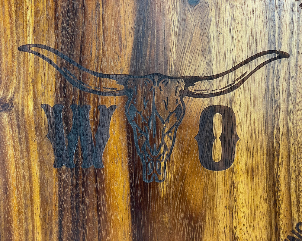 " WYO Steer Head " Laser Engraved Round Charcuterie Board