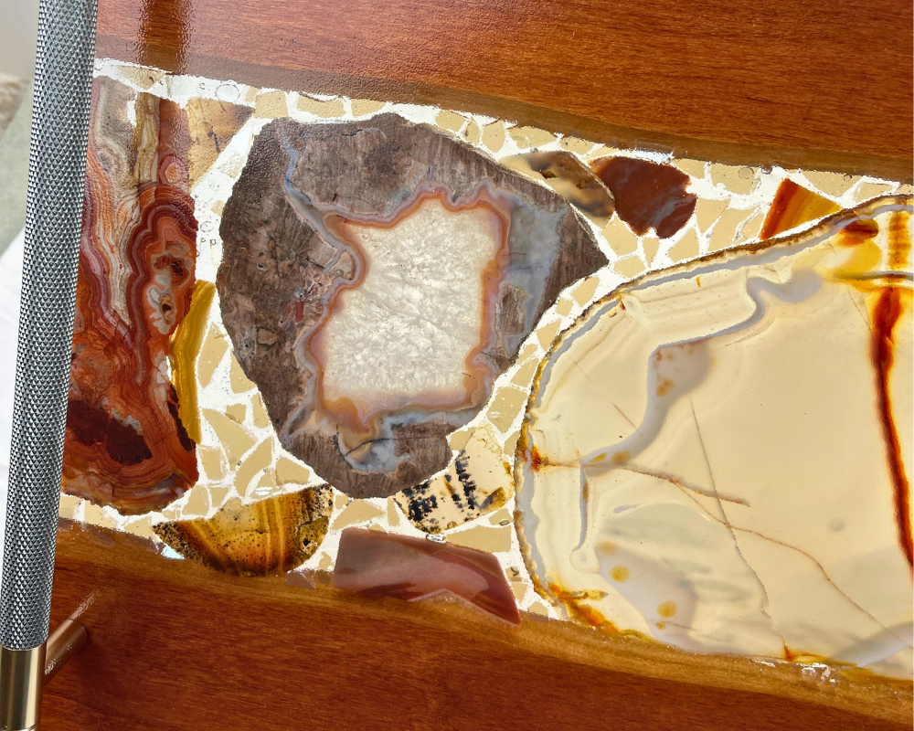 Unique Wood and Agate Resin Serving Tray with Handles