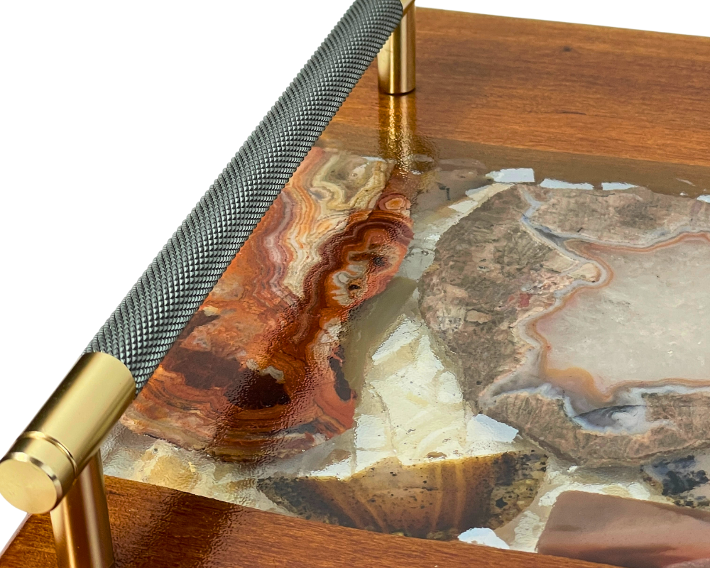 Unique Wood and Agate Resin Serving Tray with Handles