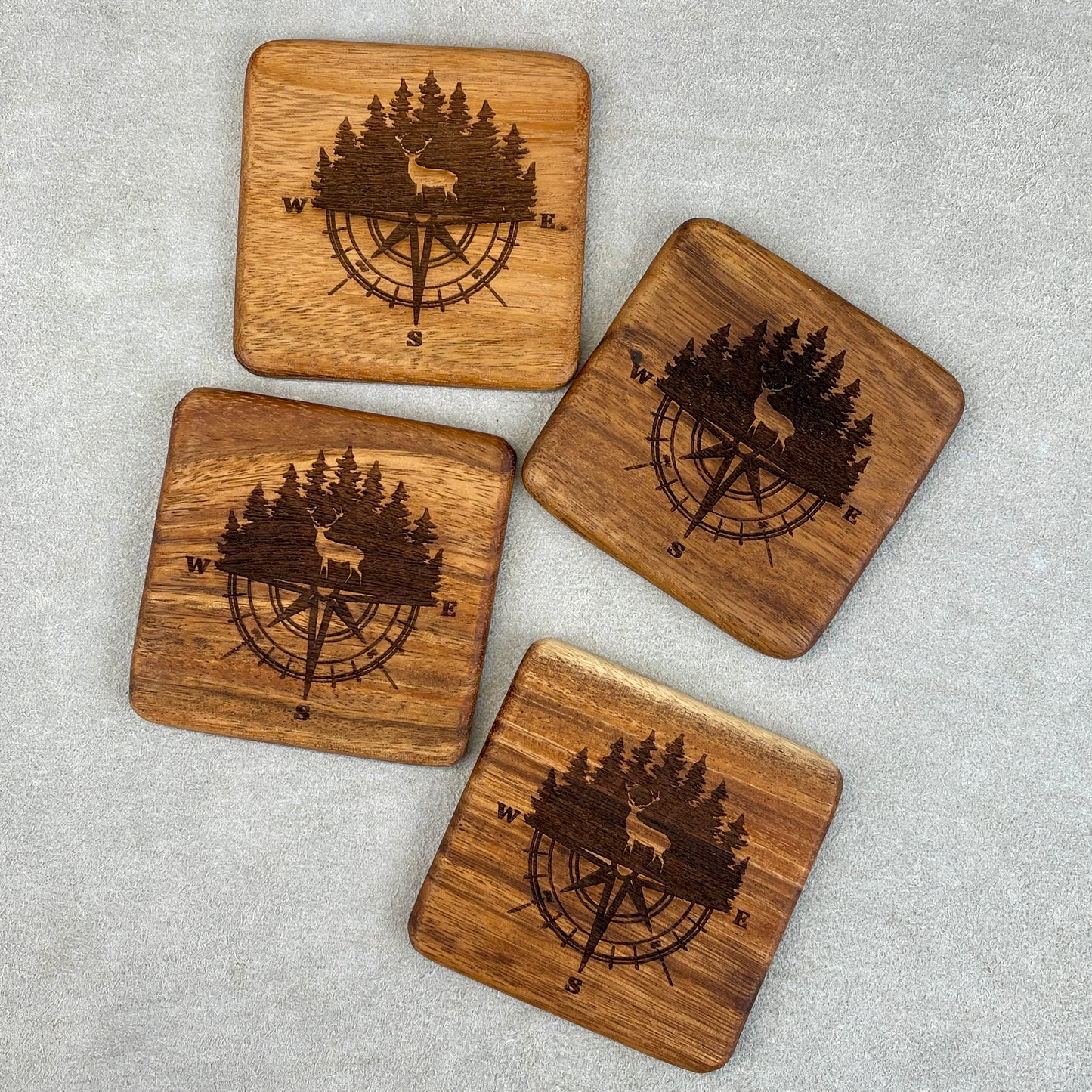 Engraved Wooden Coasters " Deer " Set of 4