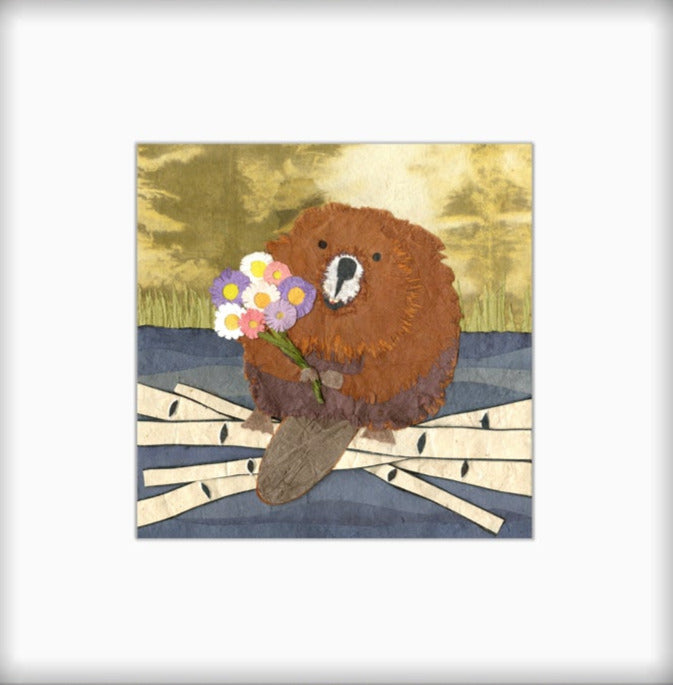 " Beaver and Asters " Paper Collage Art