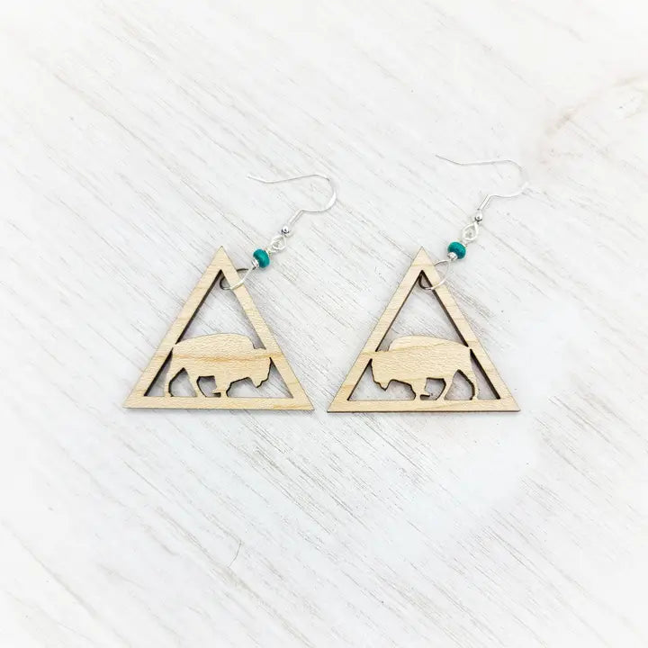 Earrings- Bison Silhouette Triangle Wood